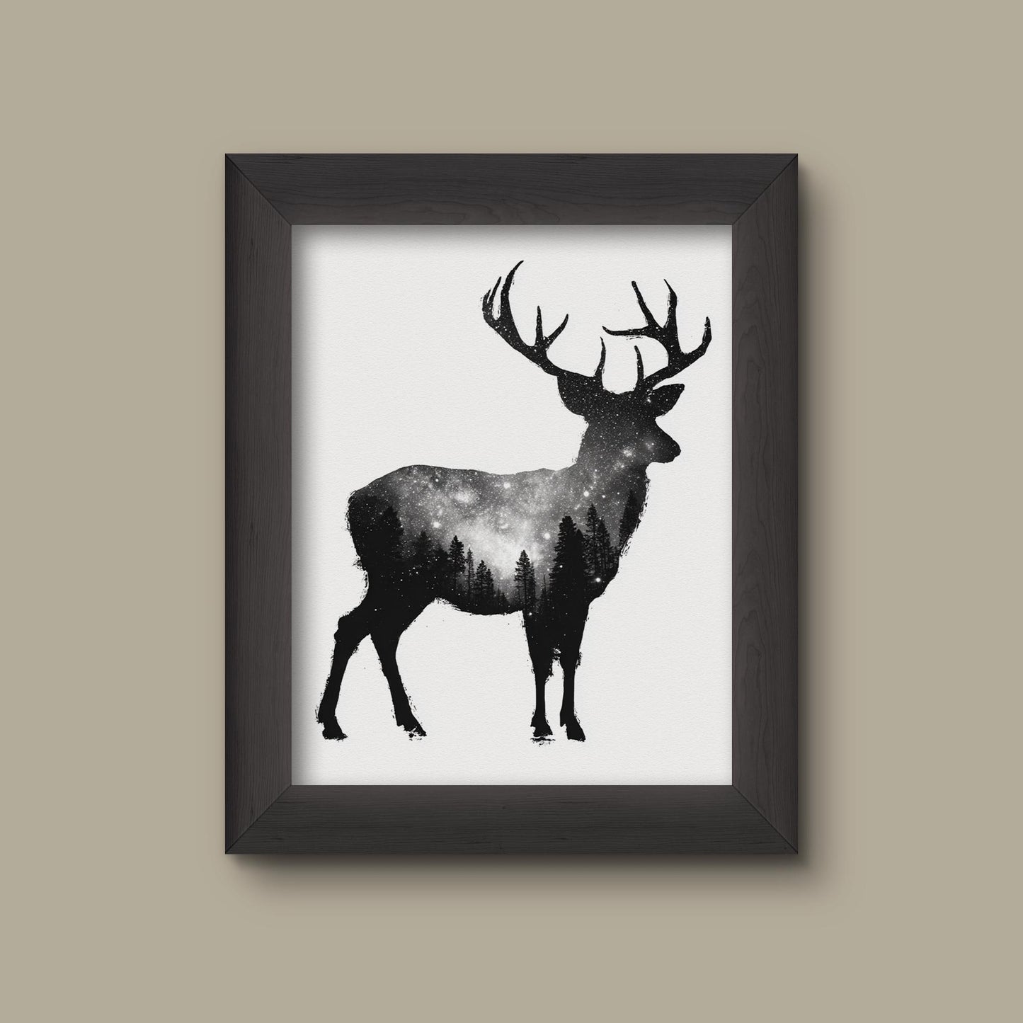 Galaxy Deer Silhouette – Cosmic Universe Art Print | Fine Art Print