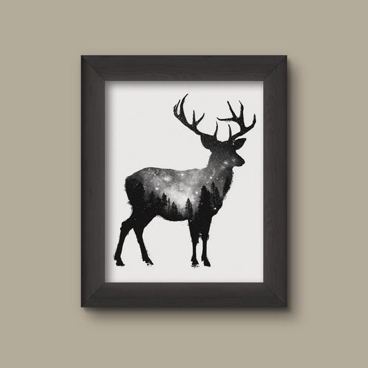 Galaxy Deer Silhouette – Cosmic Universe Art Print | Fine Art Print