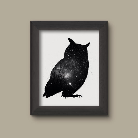 Galaxy Owl Silhouette – Cosmic Universe Art Print | Fine Art Print
