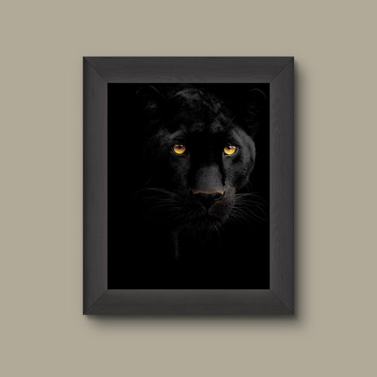Minimalist Black Panther Wall Art – Golden Eyes Big Cat Portrait Print | Fine Art Print