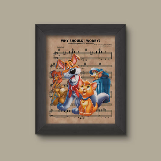 Oliver and Company, Why Should I Worry? Sheet Music Art Print, Disney Nursery Gift, Disney Wall Decor | Fine Art Print
