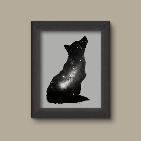 Galaxy Wolf Silhouette – Cosmic Animal Art Print | Fine Art Print