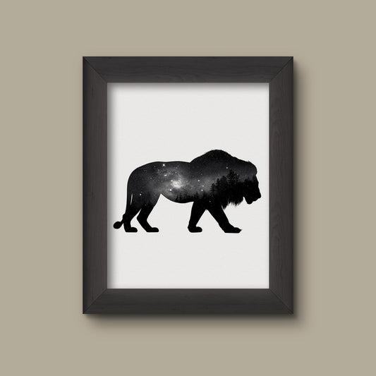 Galaxy Lion Silhouette – Cosmic Animal Art Print | Fine Art Print