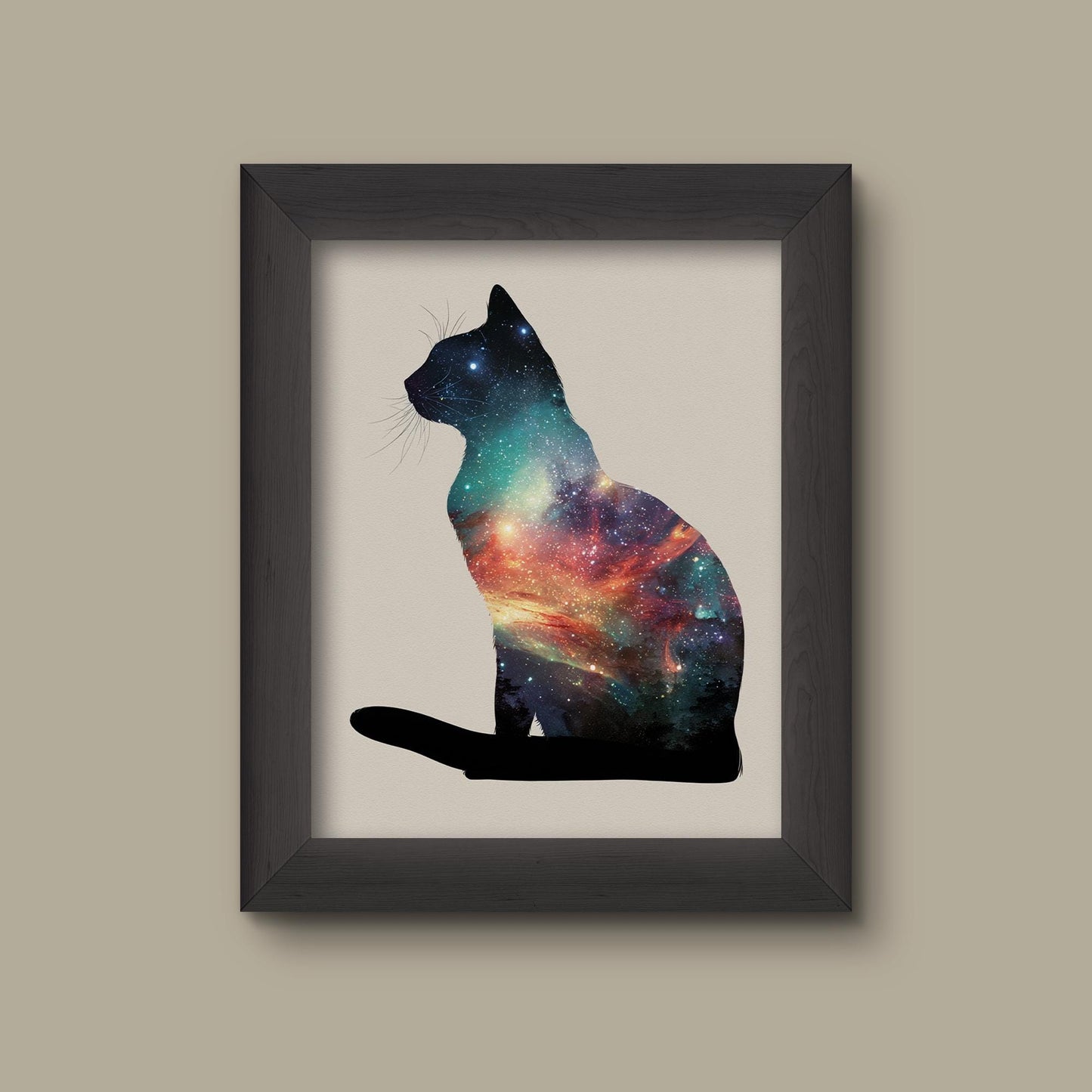 Colorful Galaxy Cat Silhouette – Cosmic Universe Art Print | Fine Art Print