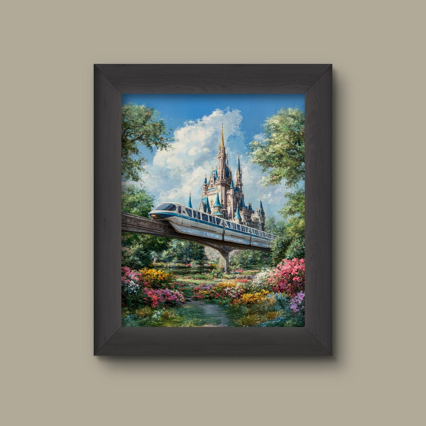 Disney Monorail with Castle - Watercolor Magic Kingdom Inspired | Fine Art Print