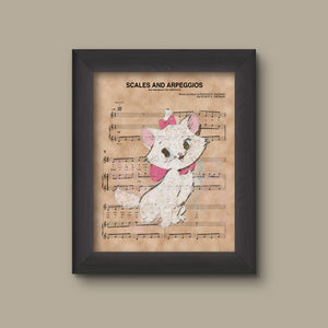 Aristocats, Marie Watercolor over Scales and Arpeggios Sheet Music Art Print