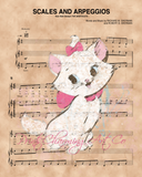 Aristocats, Marie Watercolor over Scales and Arpeggios Sheet Music Art Print