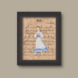 Beauty and the Beast, Belle Blue Dress Solo Watercolor Sheet Music Print