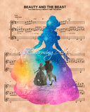 Beauty and the Beast Color Silhouette Sheet Music Print