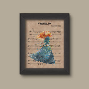 Brave, Merida Watercolor Touch The Sky Sheet Music Art Print