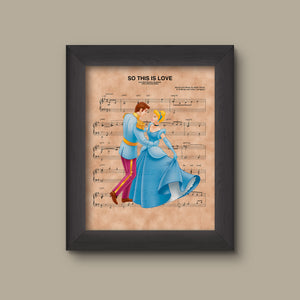 Cinderella, Prince Charming So This Is Love Sheet Music Art Print