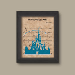 Disney Castle Shooting Star When You Wish Upon A Star Sheet Music Art Print
