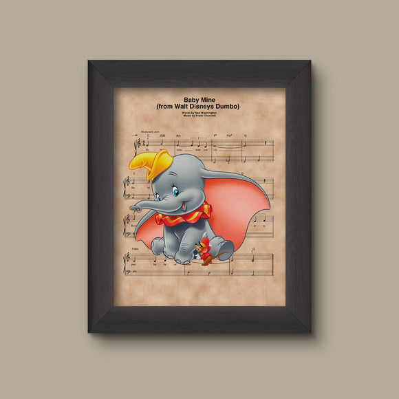 Dumbo and Timothy Q. Mouse, Baby Mine Sheet Music Art Print