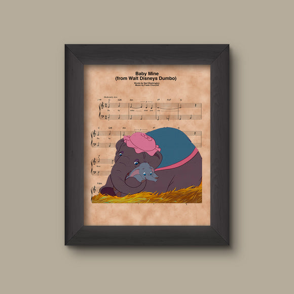 Dumbo and Mother, Baby Mine Sheet Music Art Print