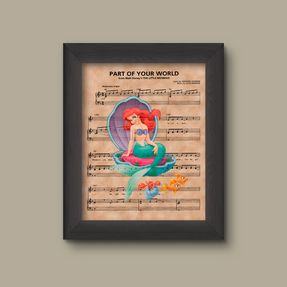 Little Mermaid, Ariel Sheet Music Art Print