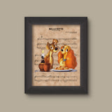 Lady and the Tramp over Bella Notte Sheet Music Art Print