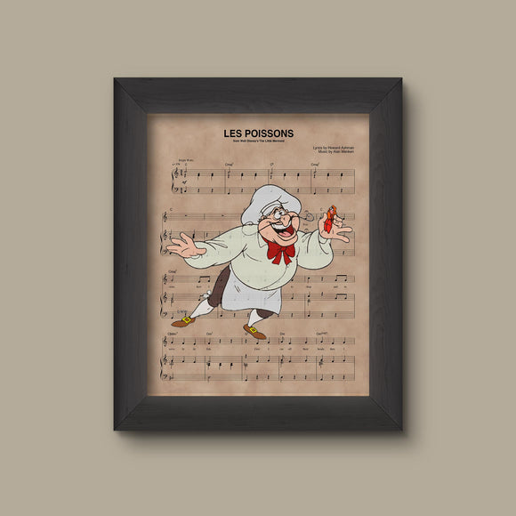 Disney Little Mermaid, Chef Louis Les Poissons Sheet Music Art Print