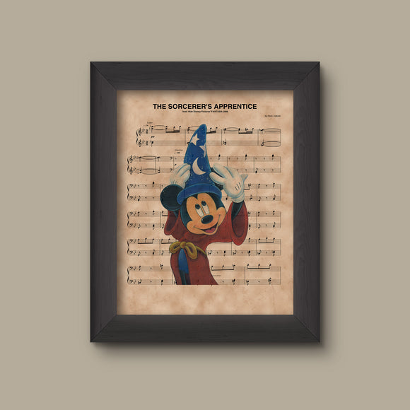 Mickey Mouse, Fantasia, The Sorcerer's Apprentice Sheet Music Art Print