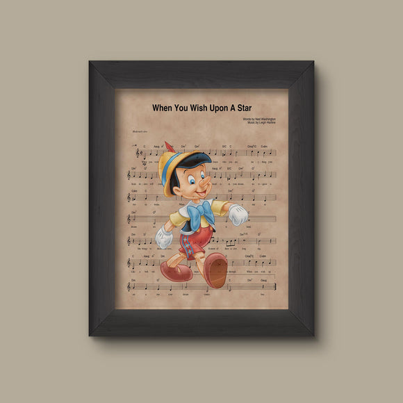 Pinocchio, When You Wish Upon A Star Sheet Music Art Print