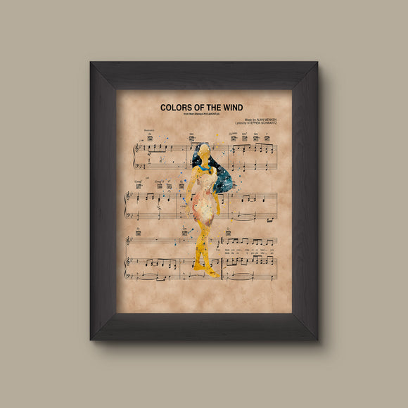 Pocahontas, Watercolor, Colors Of The Wind Sheet Music Art Print