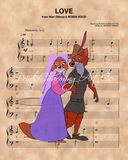 Robin Hood, Maid Marion over Love Sheet Music Art Print