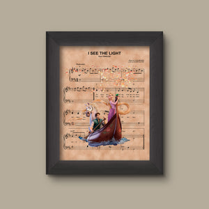 Tangled, Group Boat Rapunzel Sheet Music Art Print