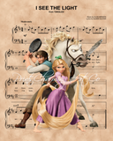 Tangled, Rapunzel and Friends, I See The Light Sheet Music Art Print