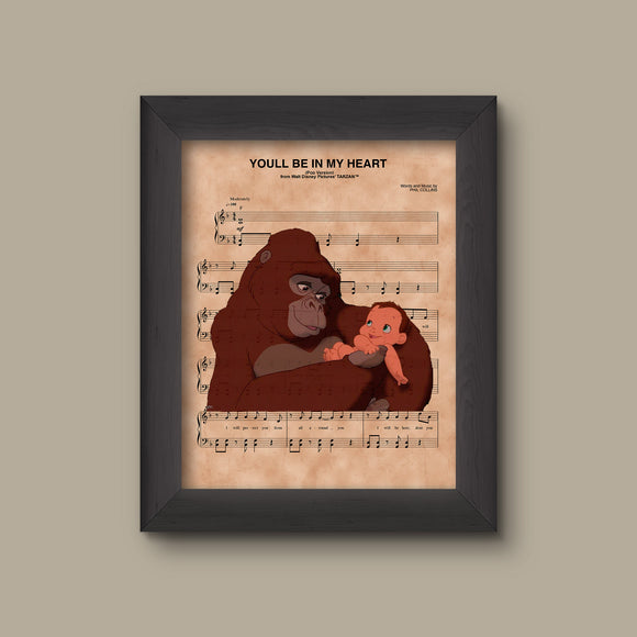 Tarzan and Kala, You'll Be In My Heart Sheet Music Art Print