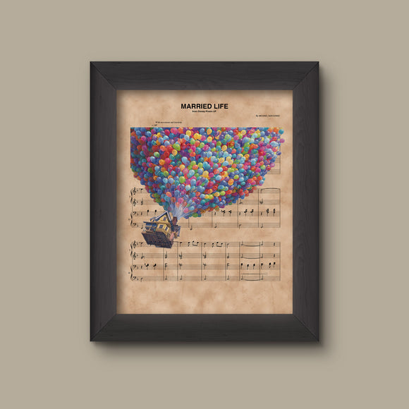 UP House and Balloons, Married Life Sheet Music Art Print