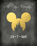 All Day Everyday Art Custom Couple Names Love Disney Print Mickey Ears, Disney Print Foil