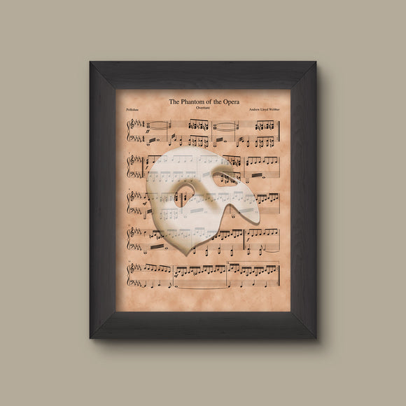 Phantom of the Opera Sheet Music Art Print, Phantom Gift