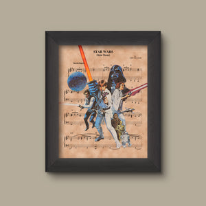 Disney Star Wars Sheet Music Art Print, Original Trilogy Print