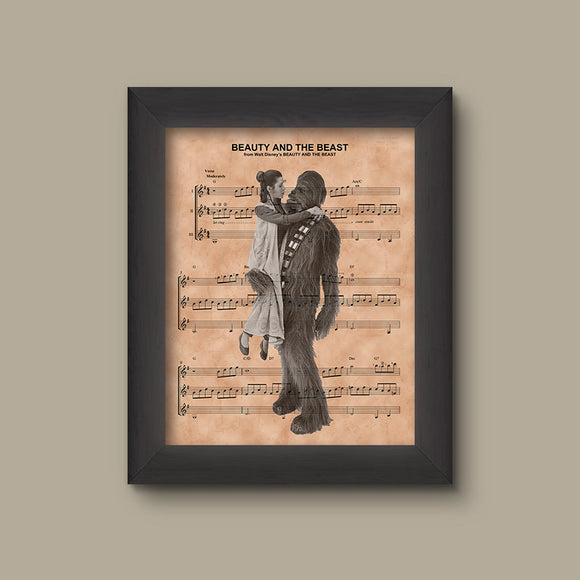 Star Wars Beauty and the Beast Mashup Sheet Music Art, Wedding Gift