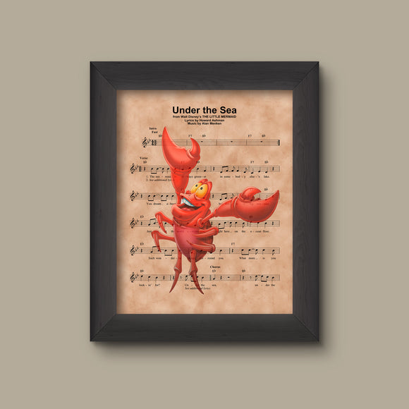 Disney Little Mermaid, Sebastian Sheet Music Art Print