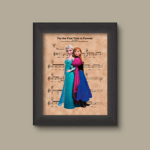 Disney Frozen, Elsa Anna First Time In Forever Sheet Music Art Print