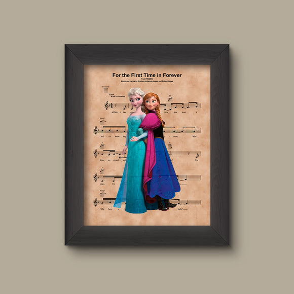 Disney Frozen, Elsa Anna First Time In Forever Sheet Music Art Print