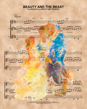 Beauty and the Beast Watercolor, Sheet Music Print