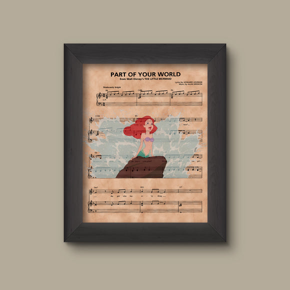 Disney Little Mermaid, Ariel Sheet Music Art Print