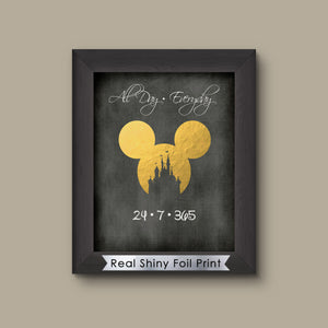 All Day Everyday Art Custom Couple Names Love Disney Print Mickey Ears, Disney Print Foil