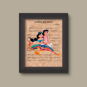 Aladdin and Jasmine Magic Carpet Ride A Whole New World Sheet Music Art Print