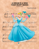 Cinderella, A Dream Is A Wish Your Heart Makes Sheet Music Art Print