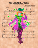 Alice in Wonderland, Mad Hatter Watercolor The Unbirthday Song Sheet Music Art Print
