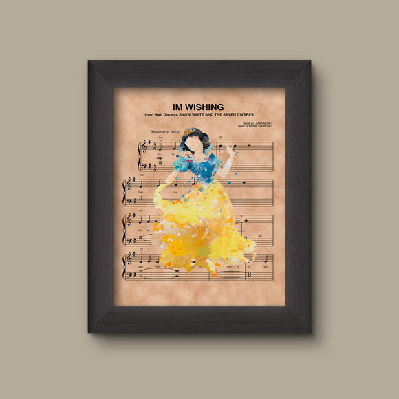 Snow White Watercolor Im Wishing Sheet Music Art Print