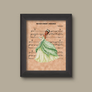 Princess and the Frog Tiana Never Knew I Needed Sheet Music Art Print