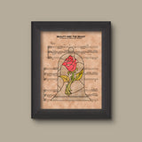Beauty and the Beast Rose Sheet Music Art Print, Wedding Gift