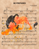 Lion King Scar Watercolor Be Prepared Sheet Music Art Print