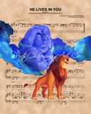 Lion King Mufasa Cloud & Simba, He Lives In You Sheet Music Art Print